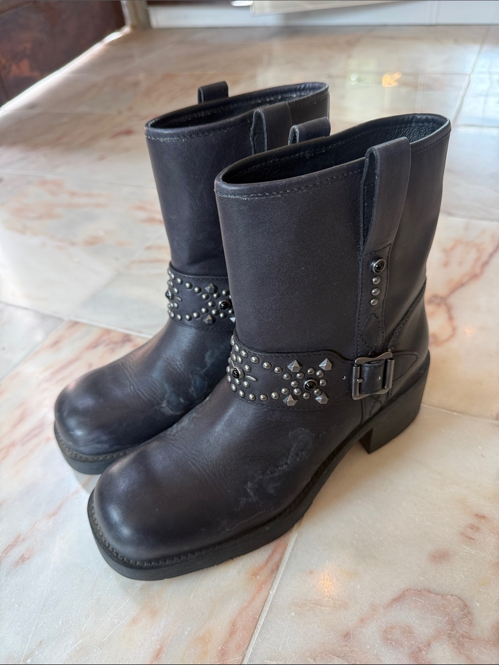 Ash Studded Black Leather Mid-Calf Women’s Boots